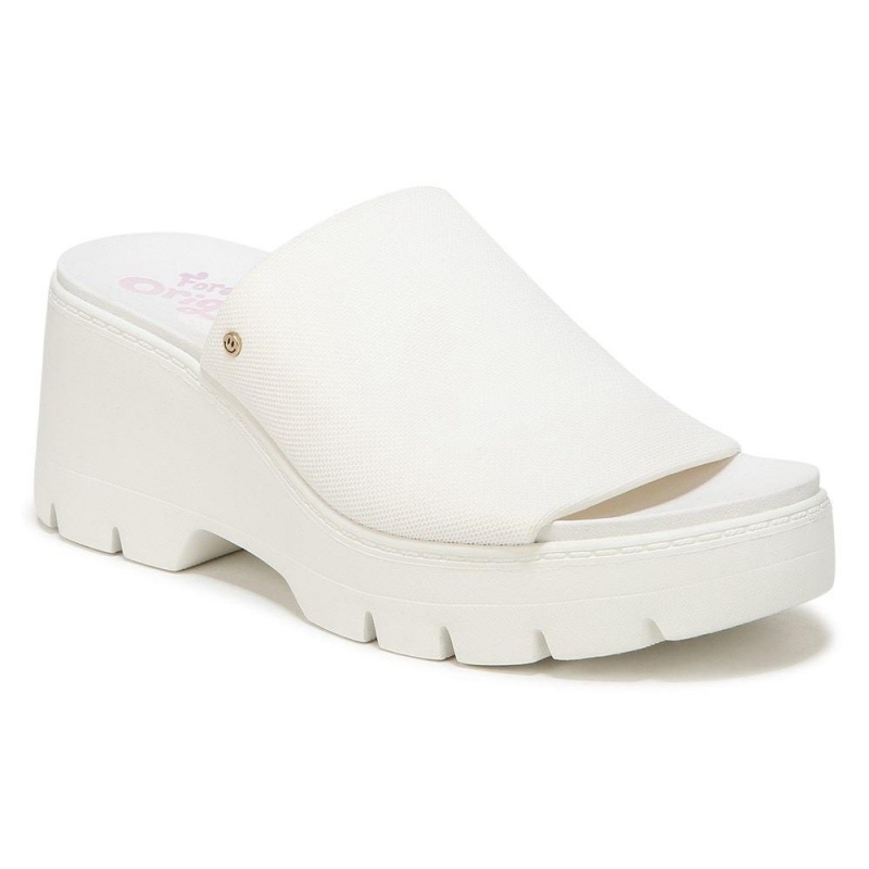 White Women's Dr. Scholl's Check Doubts Platform Heeled Sandals | 20359-DQSR