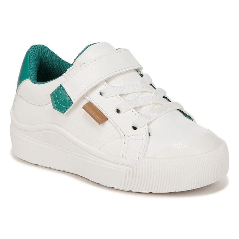 White / Green Faux Leather Girls' Dr. Scholl's Time Off Toddler/Little Lace Up Sneakers | 01532-WSUI