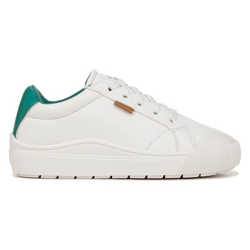 White / Green Faux Leather Girls' Dr. Scholl's Time Off Little Lace Up Sneakers | 74968-OWXM