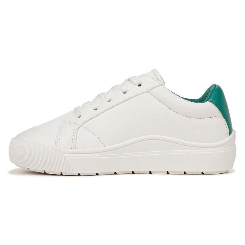 White / Green Faux Leather Girls' Dr. Scholl's Time Off Little Lace Up Sneakers | 74968-OWXM