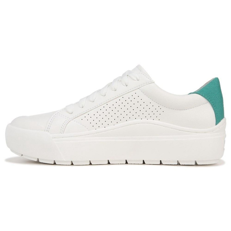 White / Green Women's Dr. Scholl's Time Off Lace Up Platform Sneakers | 86354-BXIC