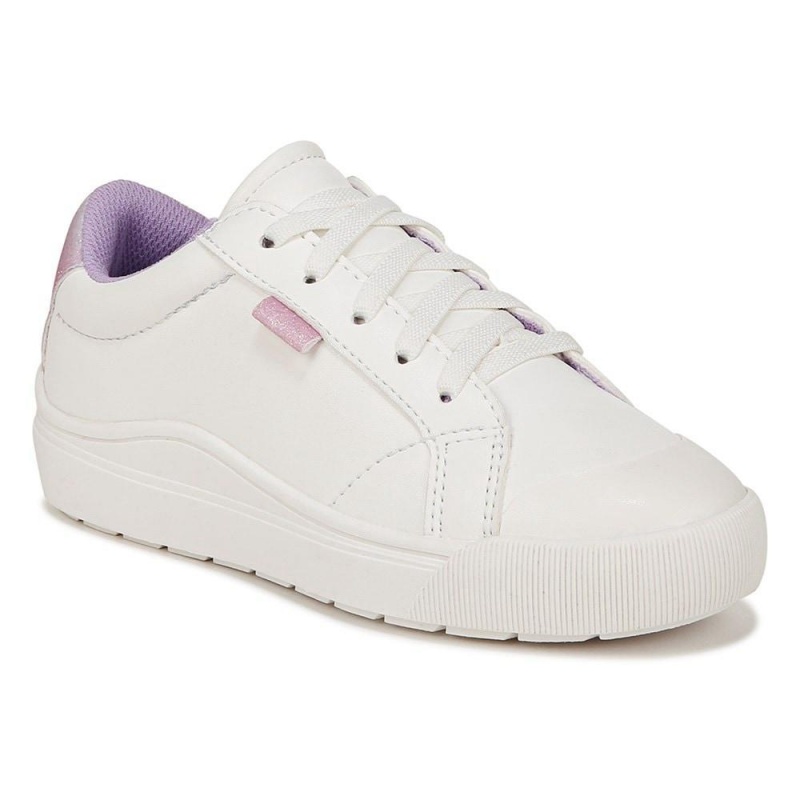 White / Pink Faux Leather Boys' Dr. Scholl's Time Off Little Lace Up Sneakers | 19605-WJSK