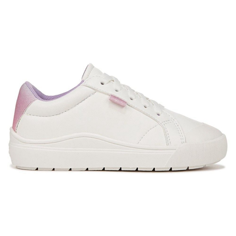 White / Pink Faux Leather Girls' Dr. Scholl's Time Off Little Lace Up Sneakers | 06945-QAYX