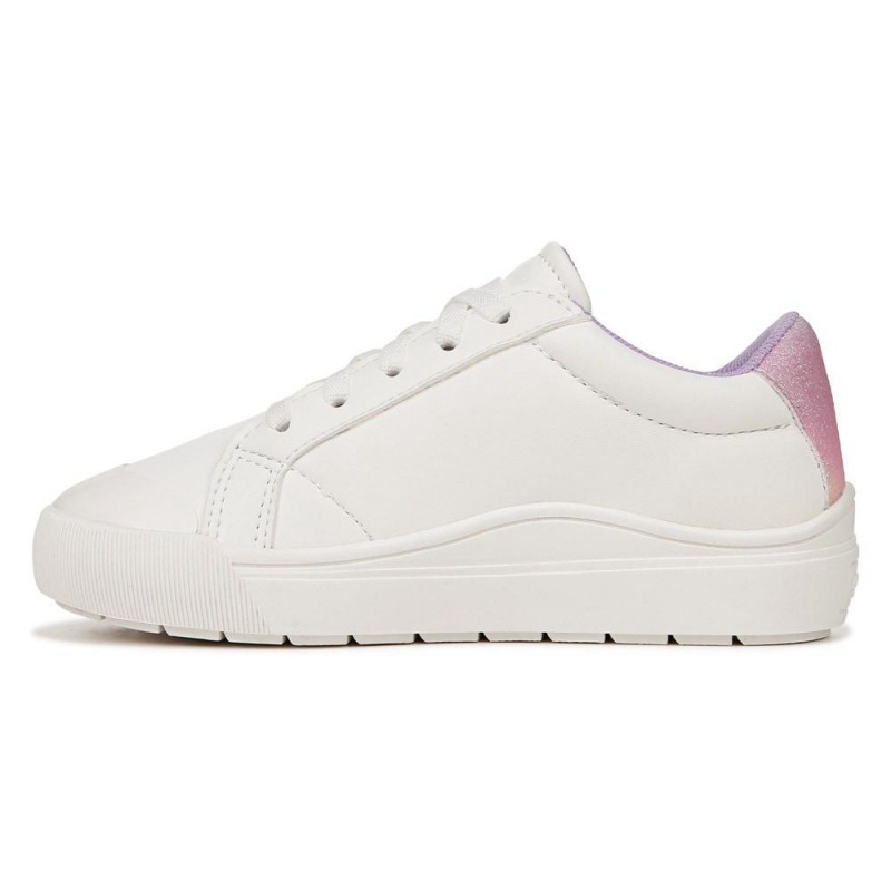 White / Pink Faux Leather Girls' Dr. Scholl's Time Off Little Lace Up Sneakers | 06945-QAYX