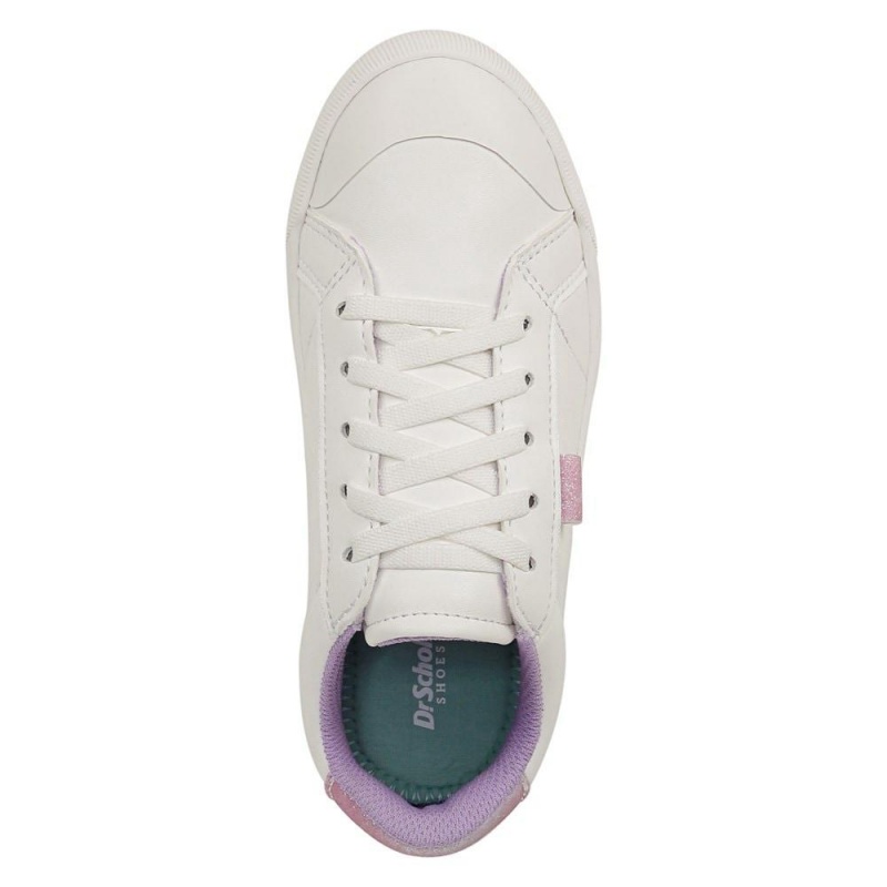 White / Pink Faux Leather Girls' Dr. Scholl's Time Off Little Lace Up Sneakers | 06945-QAYX