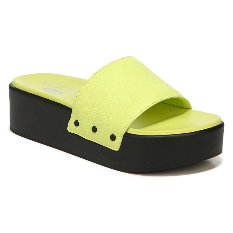 green Lime Leather Women's Dr. Scholl's Pisces Max Slide Platform Sandals | 54317-TFPQ