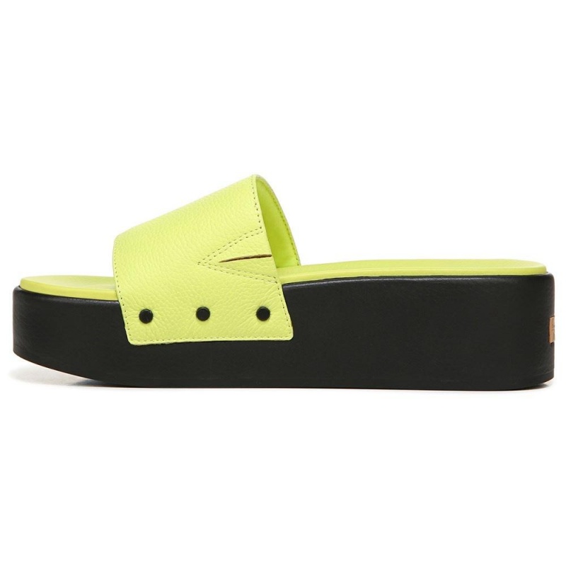 green Lime Leather Women's Dr. Scholl's Pisces Max Slide Platform Sandals | 54317-TFPQ