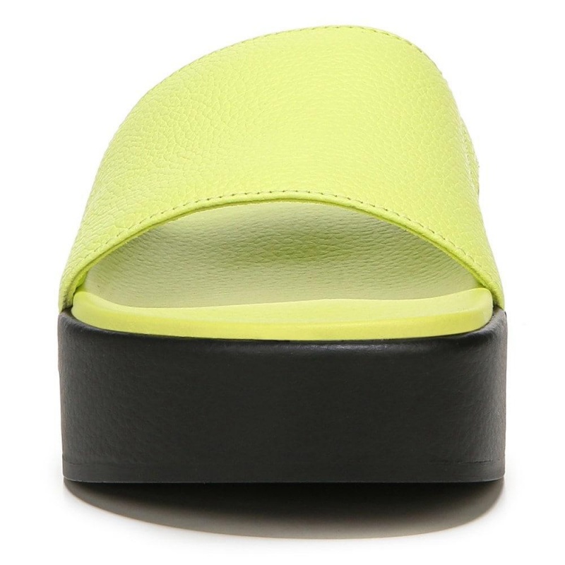 green Lime Leather Women's Dr. Scholl's Pisces Max Slide Platform Sandals | 54317-TFPQ