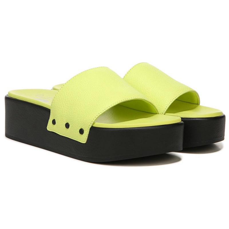 green Lime Leather Women\'s Dr. Scholl\'s Pisces Max Slide Platform Sandals | 54317-TFPQ